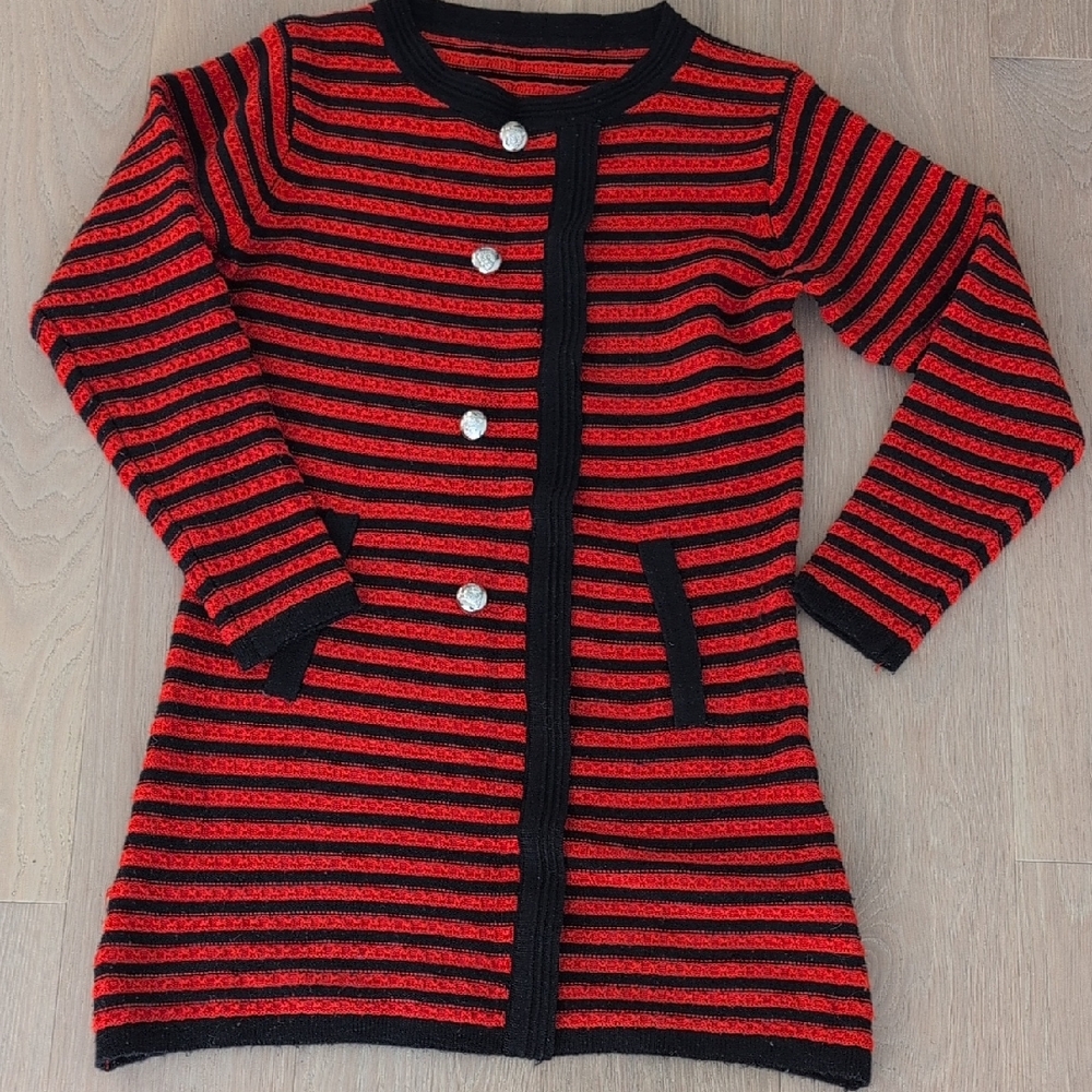 Source Unknown Red and Black Striped Sweater